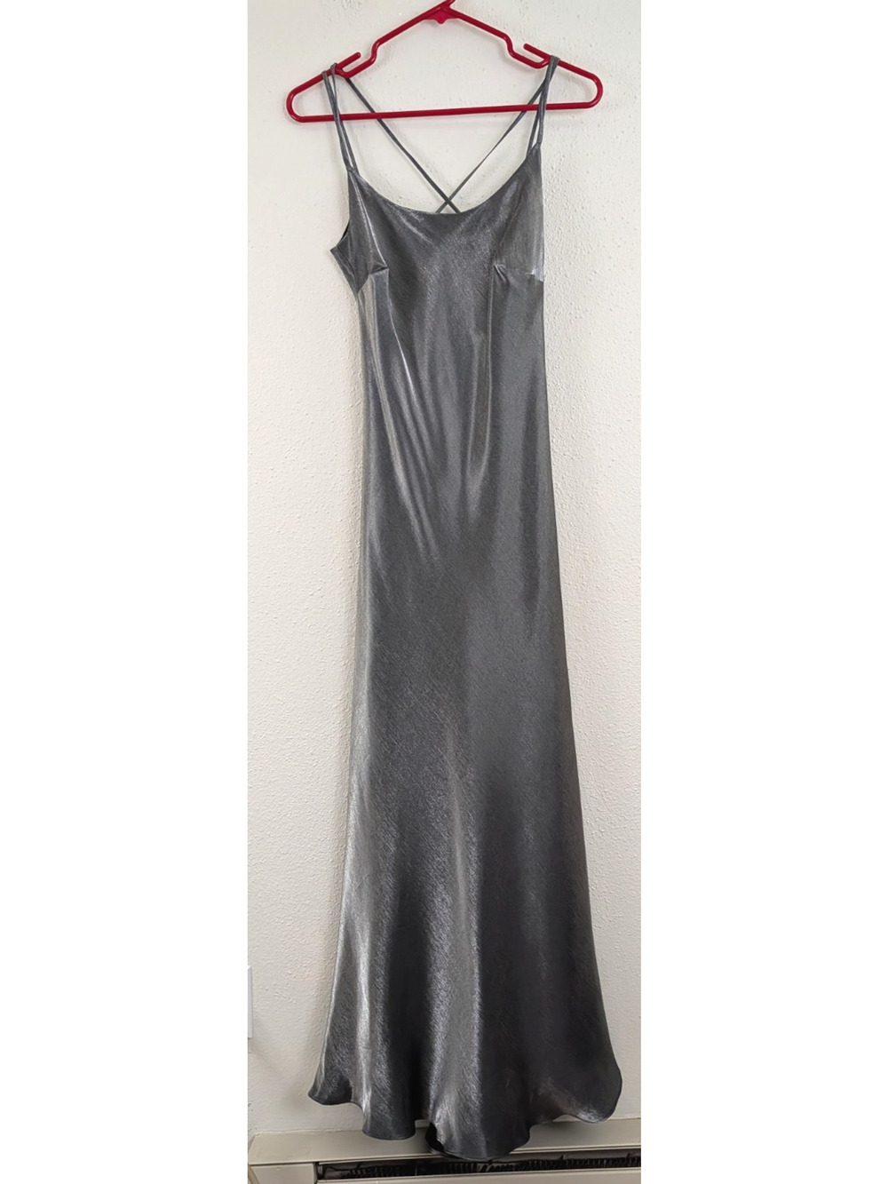 New Kamisato sz 4 Strappy Maxi Slip Dress satin silver gray lined Y2k 0210